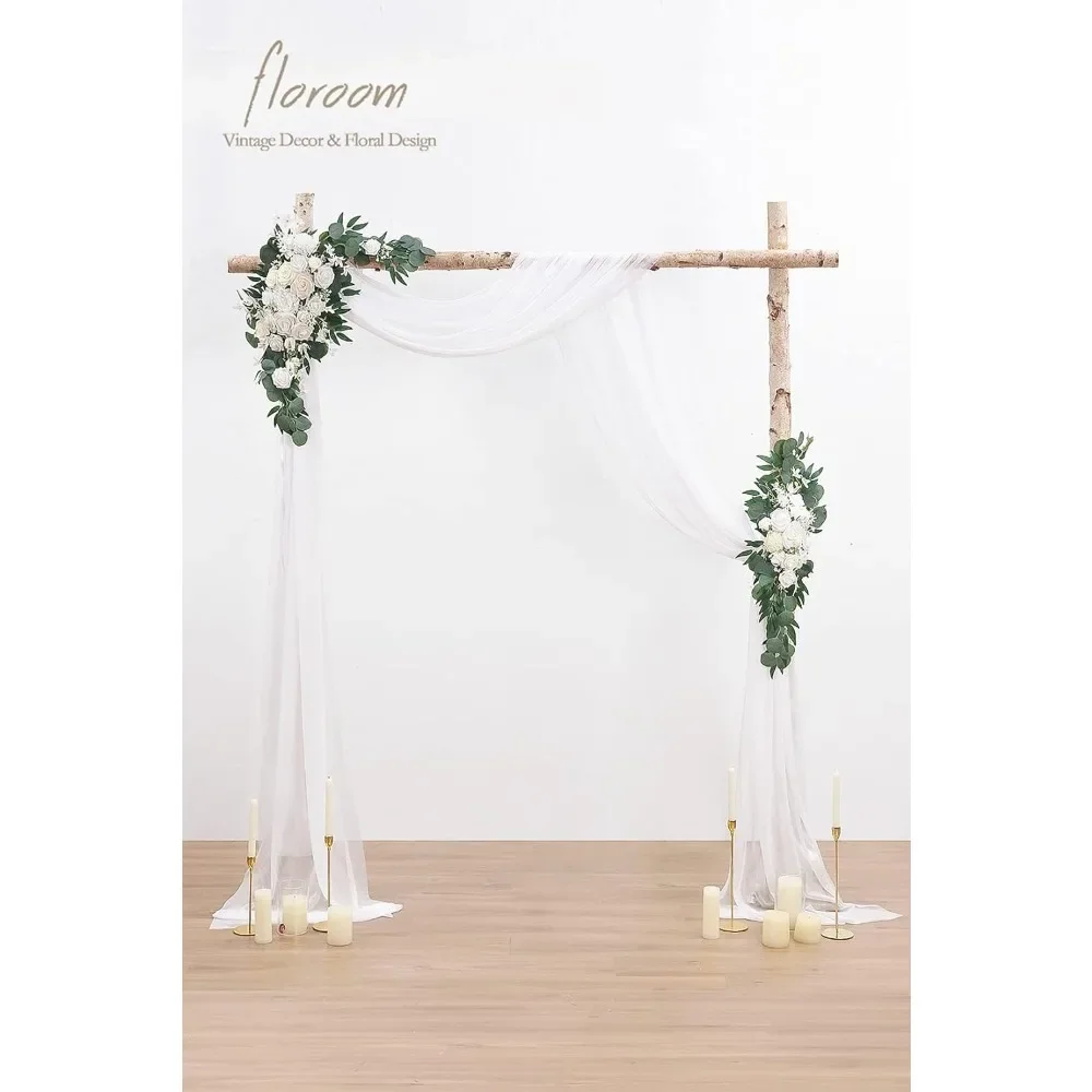 

Wedding Arch Flowers with Drapes Kit (Pack of 4) - 2pcs Artificial Ivory & White Floral, with 2pcs Draping Fabric for Wedding