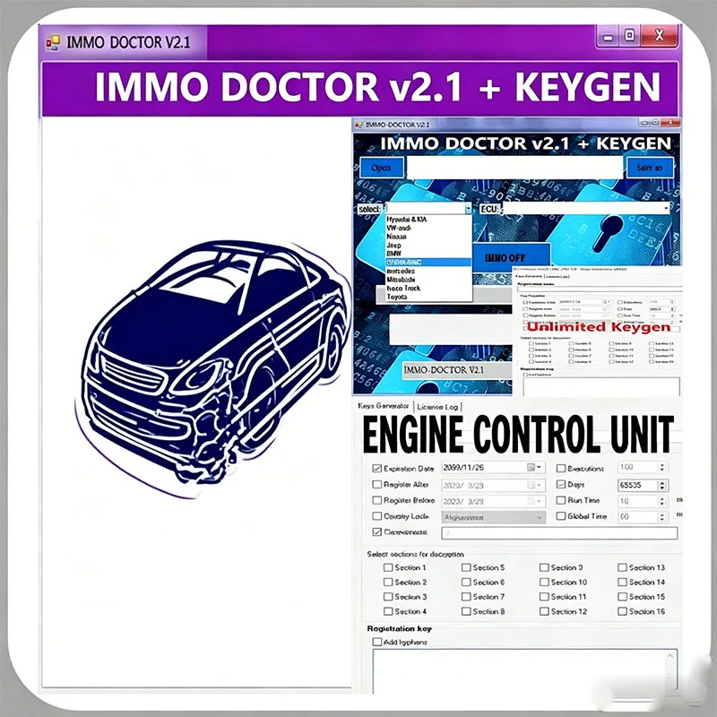 IMMO DOCTOR V2.1 con KEYGEN ilimitado, software Immo Off multimarca, ajuste de chip ECU, escáner OBD2 para Sim2k MT38 ME 17.9.2 MED17