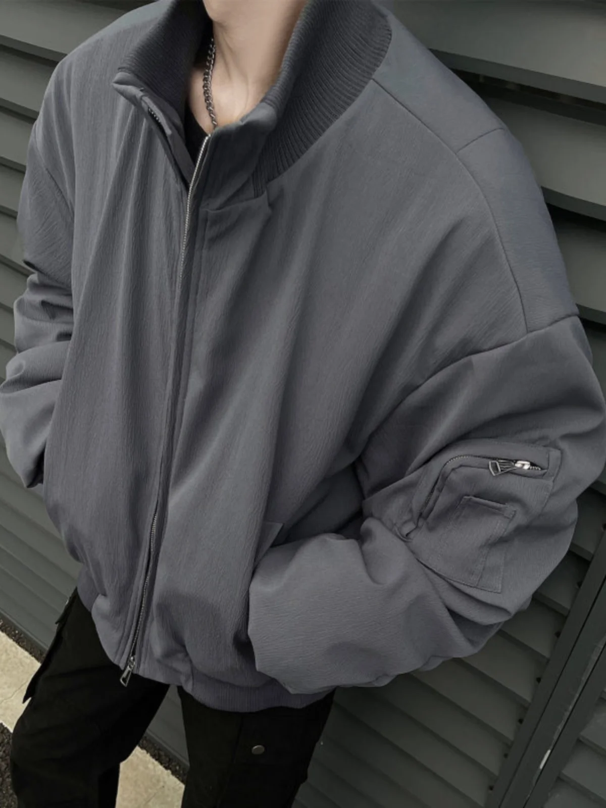 

ay ort Bomber Jaet Cotton Padded Baseball Sle Thiened Stand Collar Men's Autumn Winter Faionable Pilot Jaet