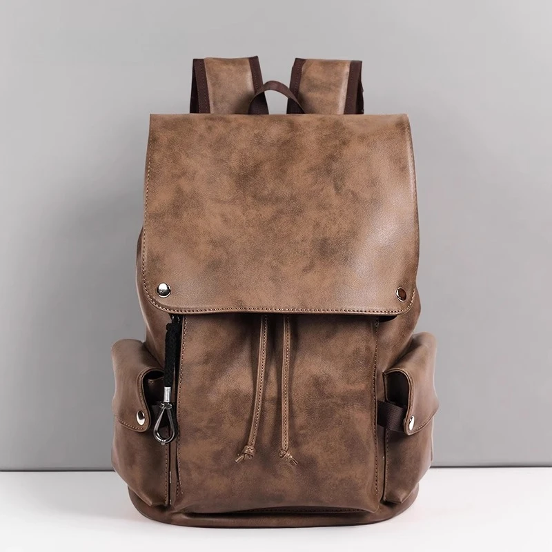 

Retro backpack men's commuter business men's leather bag leather schoolbag large capacity women's computer travel backpack men's