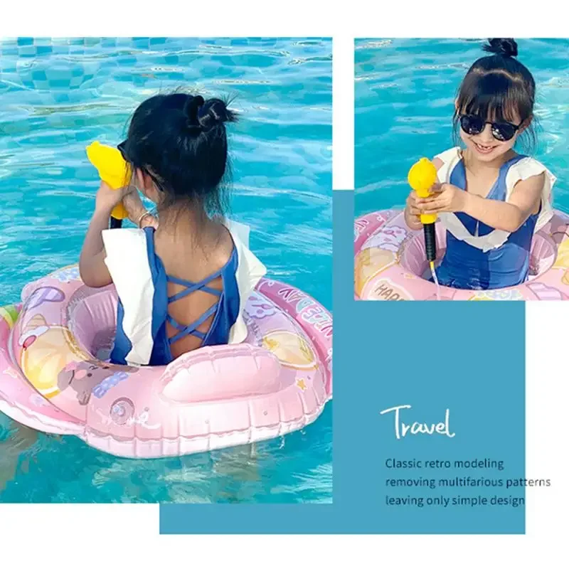 Giocattolo dell'acqua per bambini dei cartoni animati Sedile galleggiante con pistola ad acqua Cerchi di nuoto gonfiabili in PVC addensato Giocattoli estivi per feste in piscina per bambini