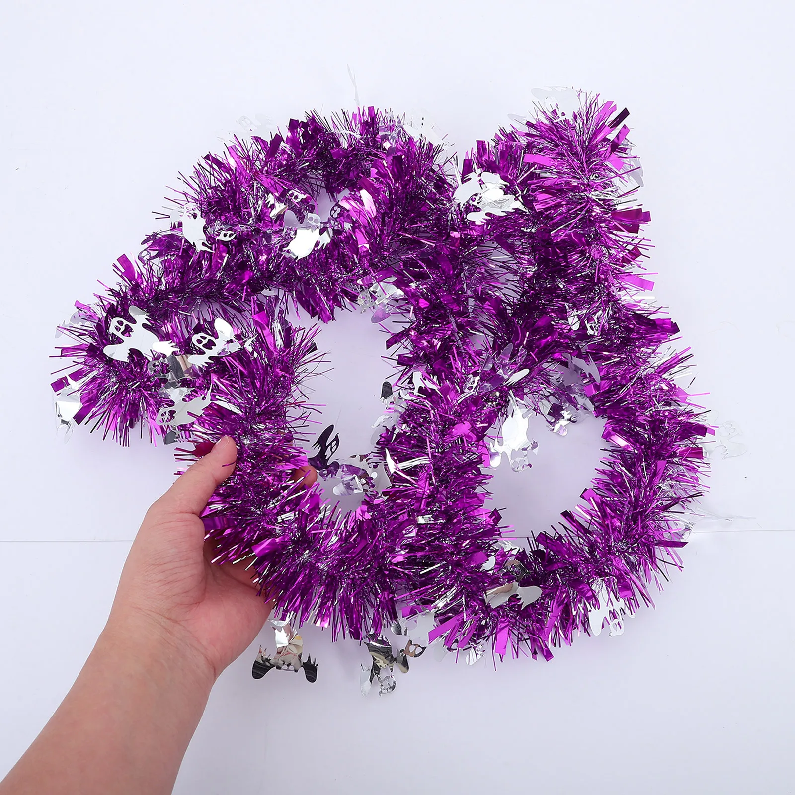 

5Pcs Halloween Decoration Colorful Tinsel Garland Metallic Ghost Indoor Outdoor Spooky Holiday Home Tree Decor