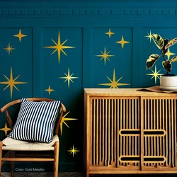 Cartoon Star Retro Starburst Wall Sticker Livng Room Mid Centur 1950s Atomic Age Sparkle Abstract Star Wall Decal Playroom Vinyl