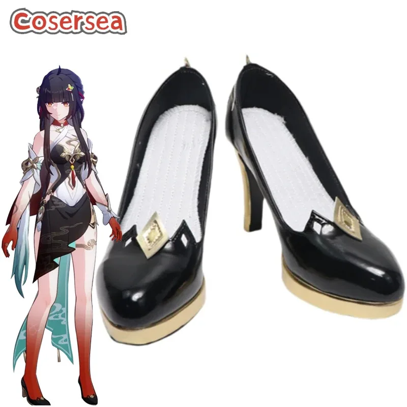 

Cosersea Lingsha Cosplay Shoes Game Honkai: Star Rail Lingsha High Heel Women Shoes Halloween Black PU Leather Cos Female Shoes