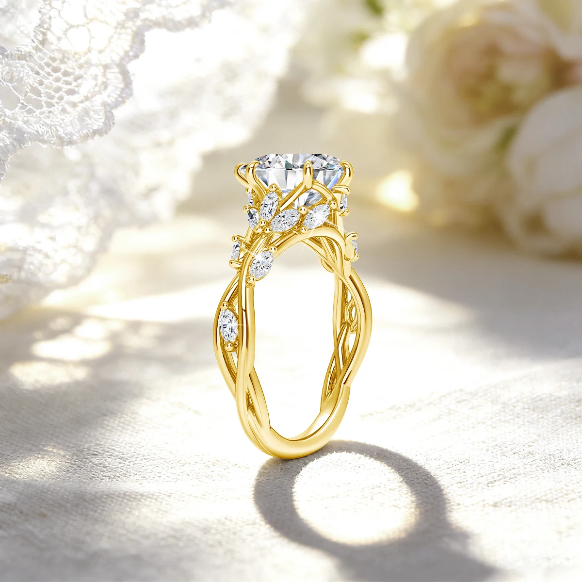 925 Sterling Silber Gedrehter Weinrebenring mit 2 Karat Oval Geschliffenem Moissanit, Brautschmuck, Damen Ehering, Verlobungsgeschenk – Detail 6