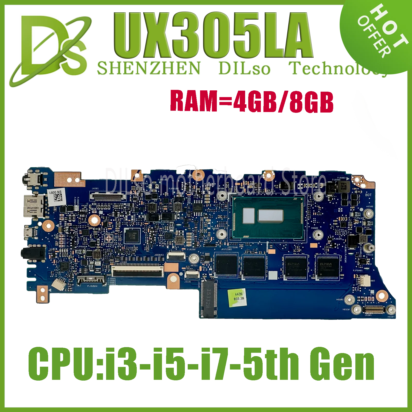 

KEFU UX305LA Mainboard suitable For Asus ZenBook UX305LA_MB UX305L UX305 Motherboard With I3 I5-5200U I7-5500U 4G/8G 100% Test