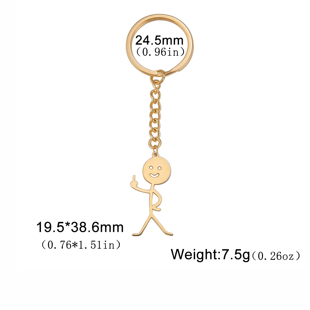 Funny Middle Finger Stickman Keychain School Bag Car Key Ring Trinket Gift For Men Woman Kid Child Stainless Steel Metal Jewelry