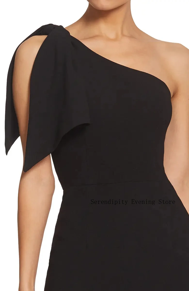 Customized One-Shoulder Midi Mother of the Birde Dresses for Women Wedding Bow Evening Dress Black Column Formal Prom Party Gown