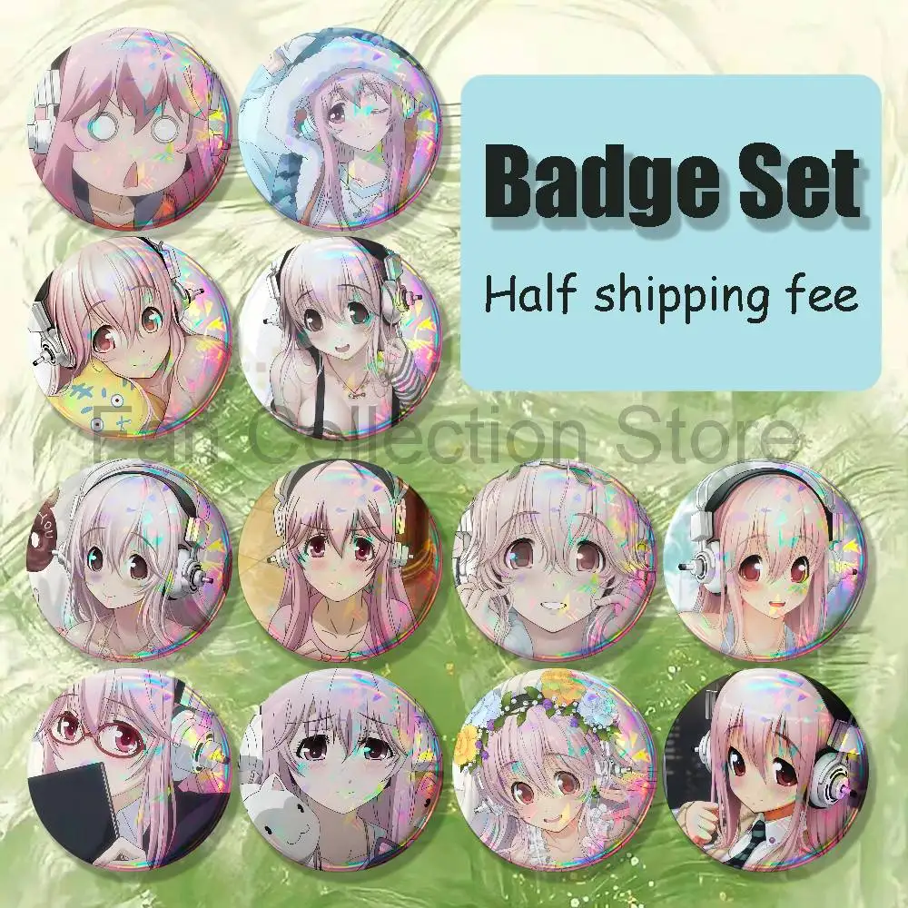 Super S-sonico Anime Brooches for Backpack Accessories 25,32,44,58,75mm Round Enamel Pins 4-piece set Anime enamel Pin Set