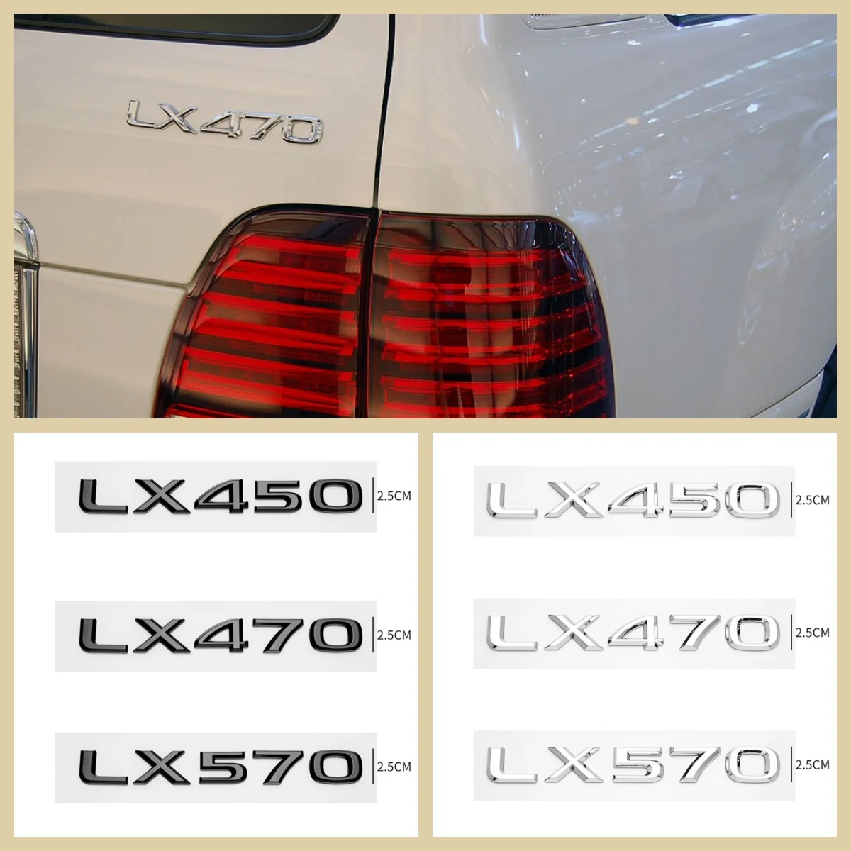 3D Chrome Glossy Black ABS LX450 LX470 LX570  Emblem for LEXUS Car Trunk Trunk Rear Logo Sticker