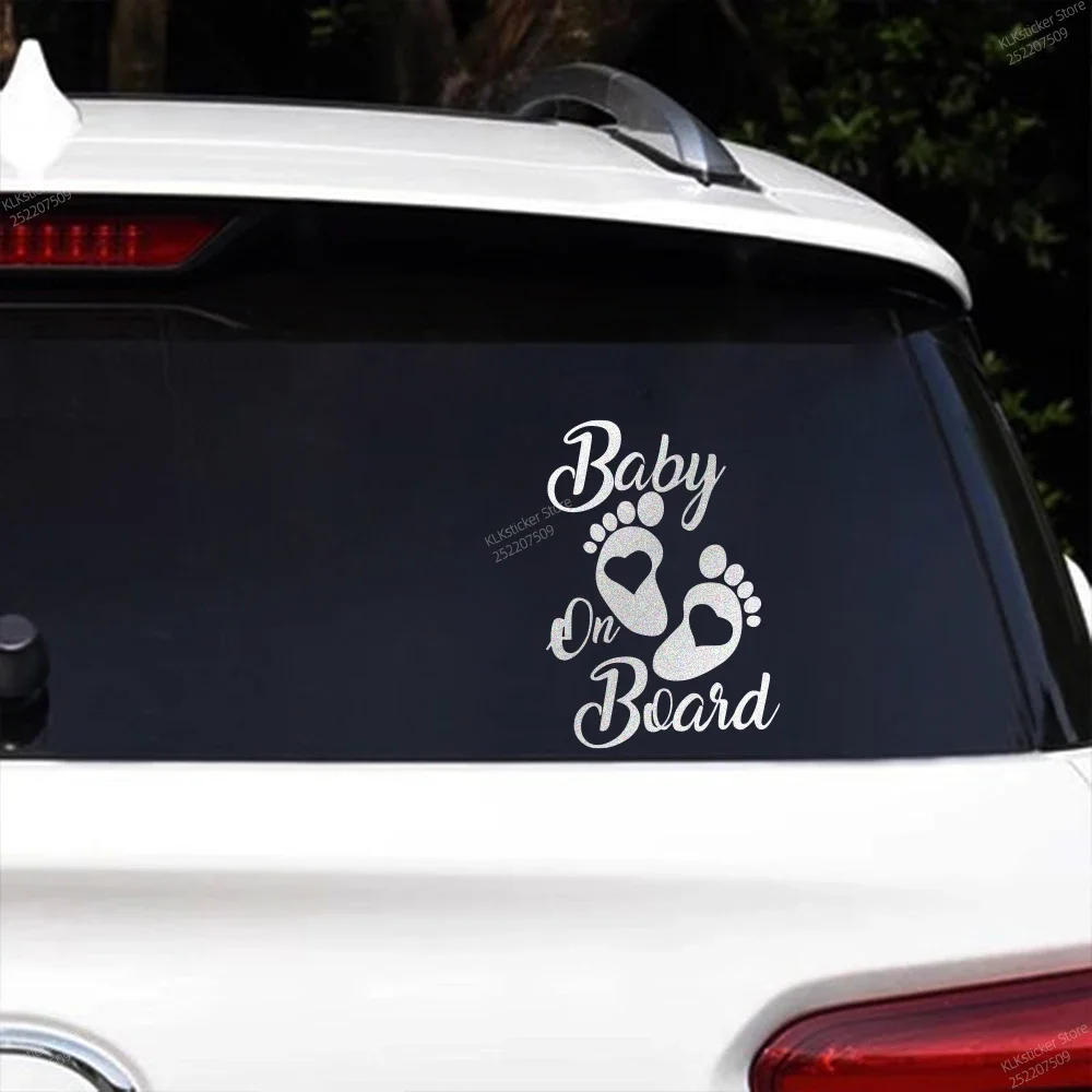 Baby On Board Warnning Reflective Sticker Cute Foot Step Decoration Car Window Windshield Auto Safety Caution Protection Decal