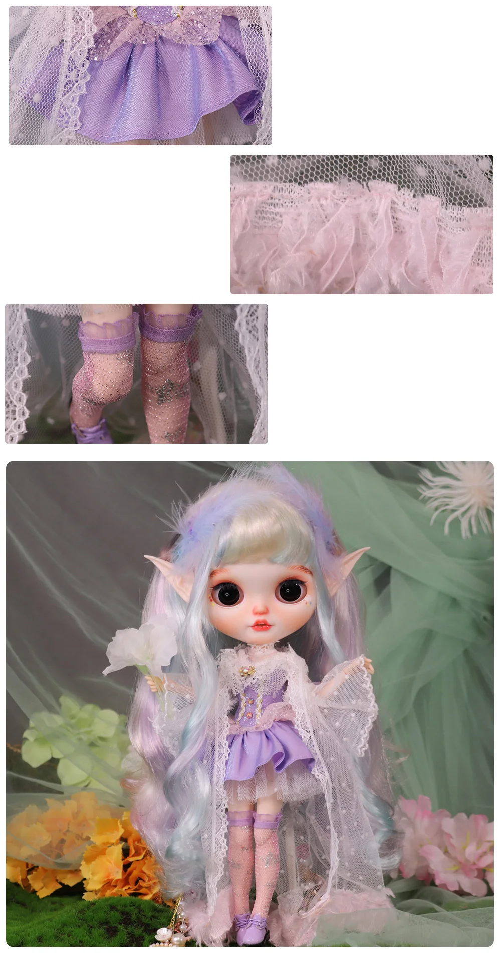 Accessories For ICY DBS Blyth Doll Purple Cloudy Elf Dress Suit 1/6 BJD Anime Girl OB24 Pullip Licca