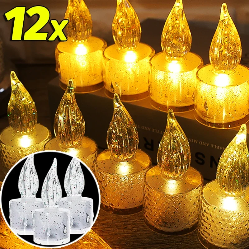 

1/12PCS Flameless Electronic Candle Lights Creative Acrylic Crystal Wishing Tea Lamp LED Warm Light Wedding Christmas Decoration