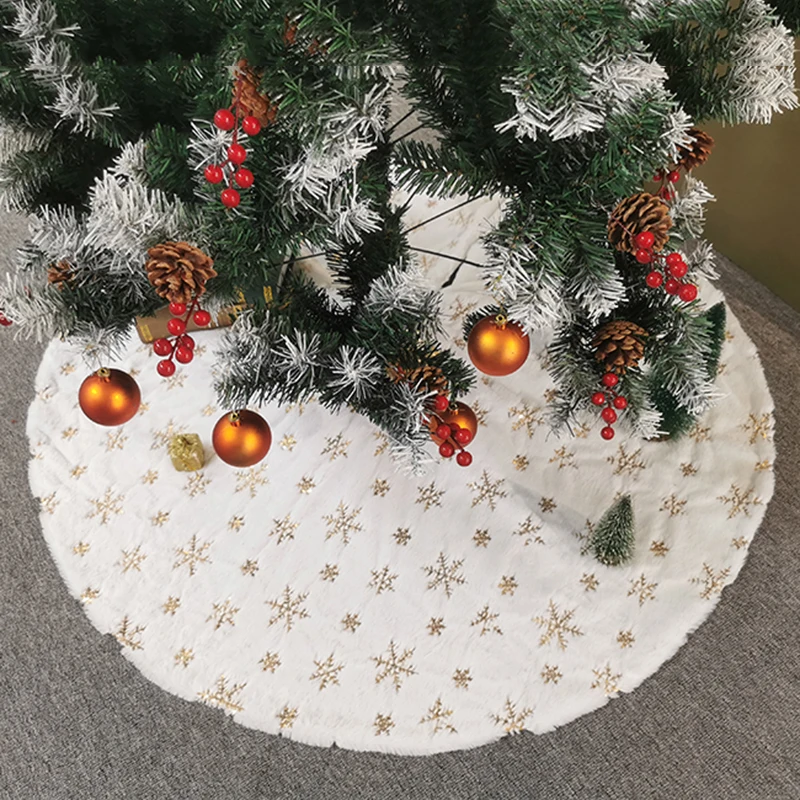 90CM White Plush Christmas Tree Skirt Faux Fur Round Xmas Trees Sequin Carpet Mat Small Skirts Holiday Party Home Decorations