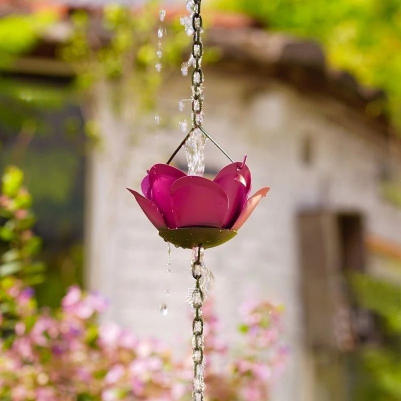 Rose Rain Chain, Eaves Drainage Chain, Water Guide Chain, Gutter Drainage Channel, Large Rain Chains for Outside,  Downspout