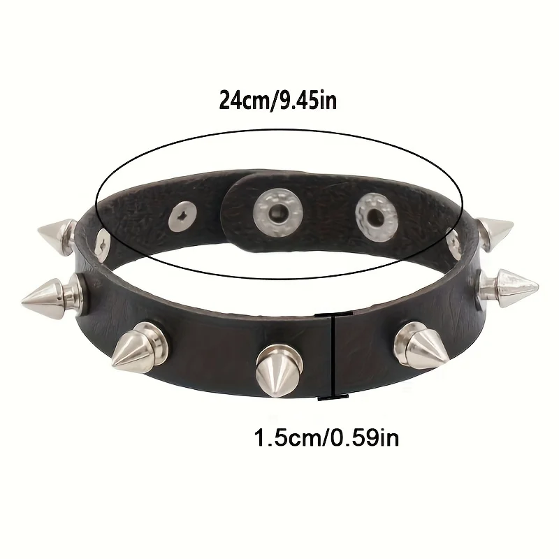 1pc Punk Hip Hop Gothic Spike PU Leather Bracelet, Punk Hand Jewelry Decoration For Unisex Party Favors Christmas Birthday Gift