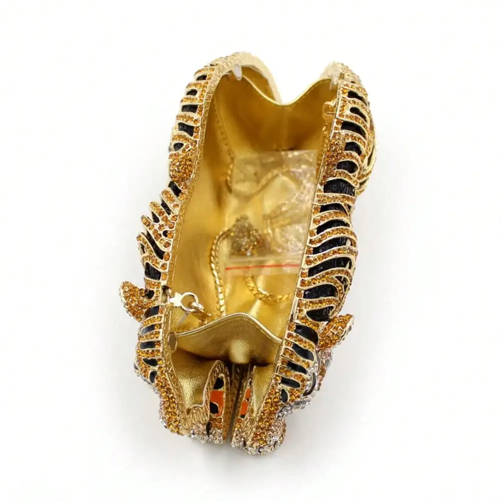Women Cute Tiger Shaped Evening Clutch Sparkling Rhinestones Handbag Prom Party Purse