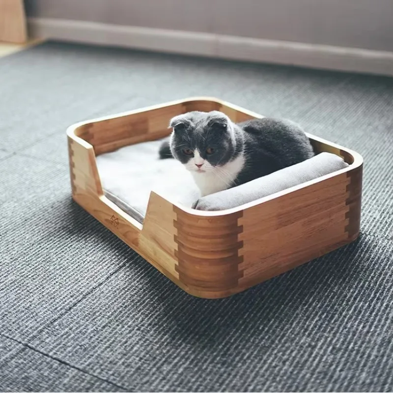 

Solid Wood Cat Bed Nest Cute Small Dog Pet Supplies Washable Protective Feature for Small Animals