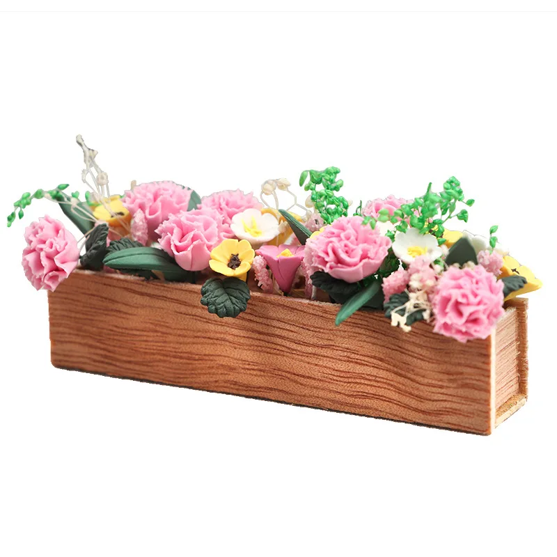 

2pcs1:12 Scale Dollhouse Miniature Furniture Flower Planter Box & Potted Plant Set Tiny Garden Flower Bed Decoration for Dollhou