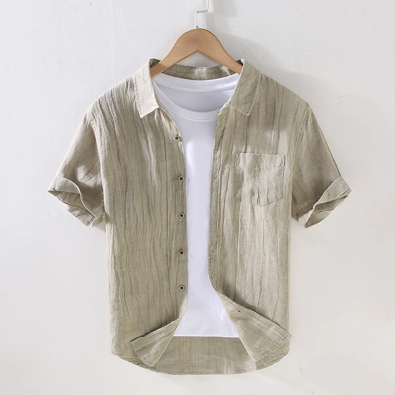 Italy Designer New Short Sleeve Casual Linen Shirt Men Brand Trend Breathable Top Clothes 4 Colors Chemise Homme Free Shipping