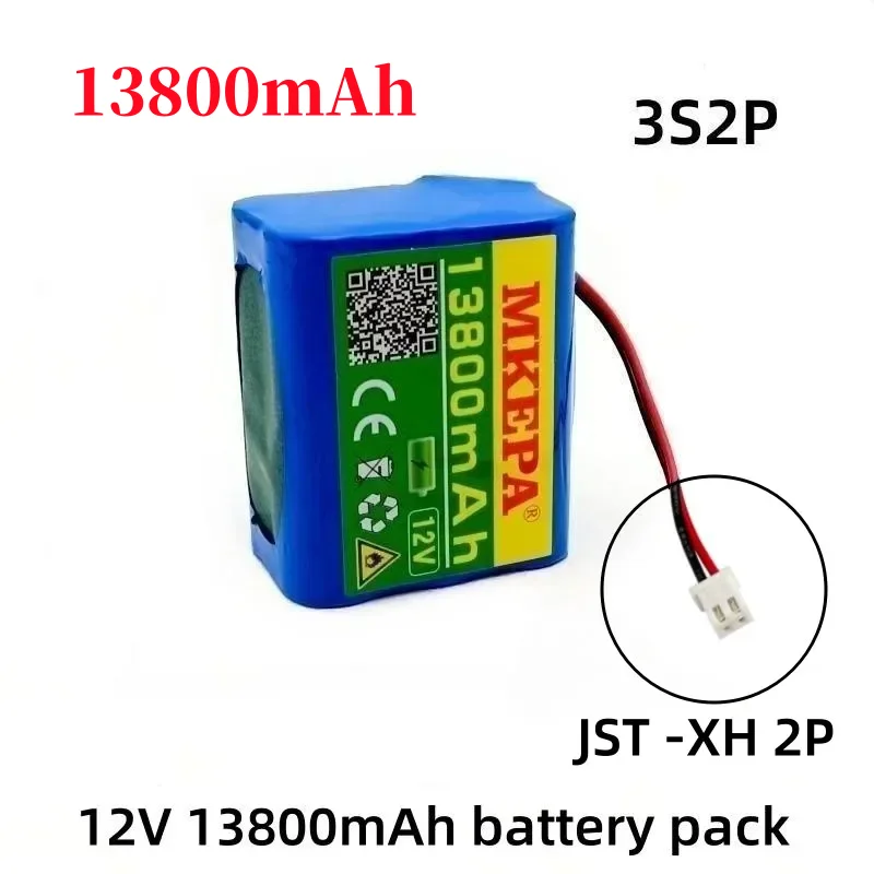 MKEPA 12V battery 3S2P 12V 13800mAh 18650 lithium-ion battery pack with 3A BMS for LED lighting backup/customizable