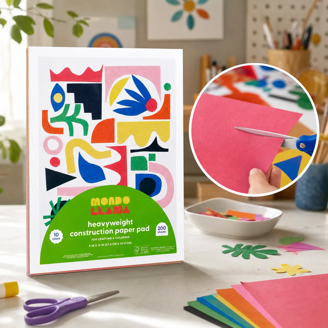 1 Pack 9 In X 12 In Construction Paper Pad, Assorted Color Sheets, For Drawing Painting Cutting, School Office Crafts