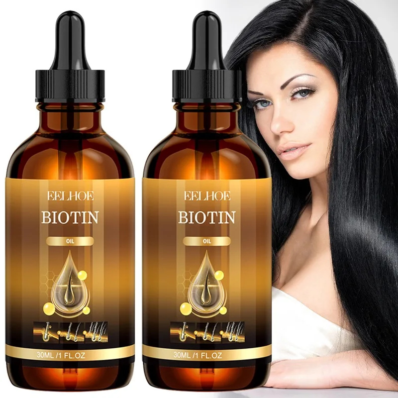 Solución de biotina para el crecimiento del cabello, aceite denso para el cabello, tratamiento de masaje del cuero cabelludo hidratante profunda, engrosamiento y alisado, 2 piezas