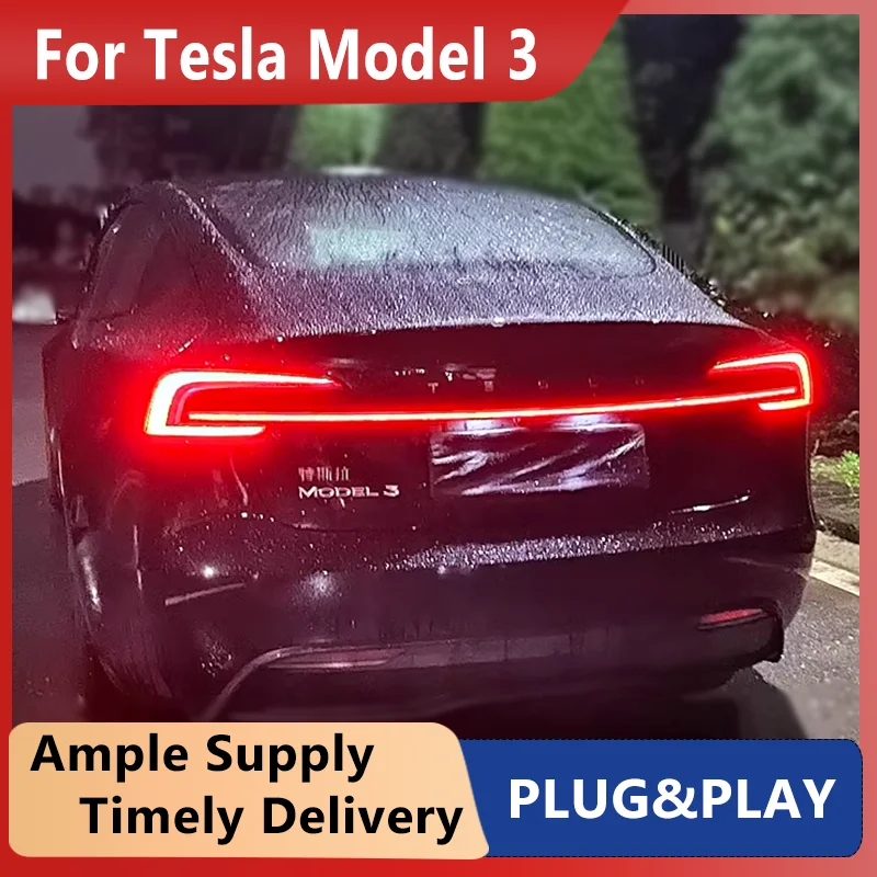 Led Through Tail Light For Tesla Model3 Model 3 2024 Through Trunk Rear lamp Rear Bumper Taillights LED Dynamic turn signal