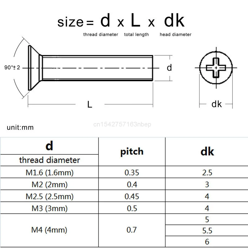 50pcs M1.6 M2 M2.5 M3 M4 304 A2 Stainless Steel Nonstandard Small Head Cross Recessed Phillips Flat Countersunk Head Bolt Screw - Image 5