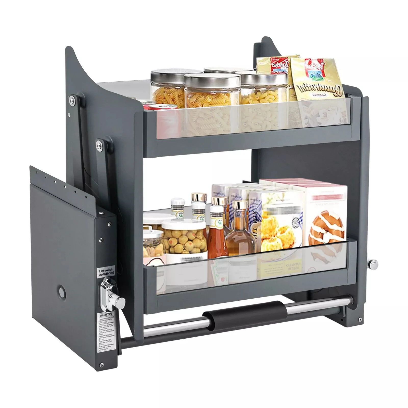 Pull-Out 2-Tier Shelf - Drop Down & Lift Mechanism for Kitchen Cabinet