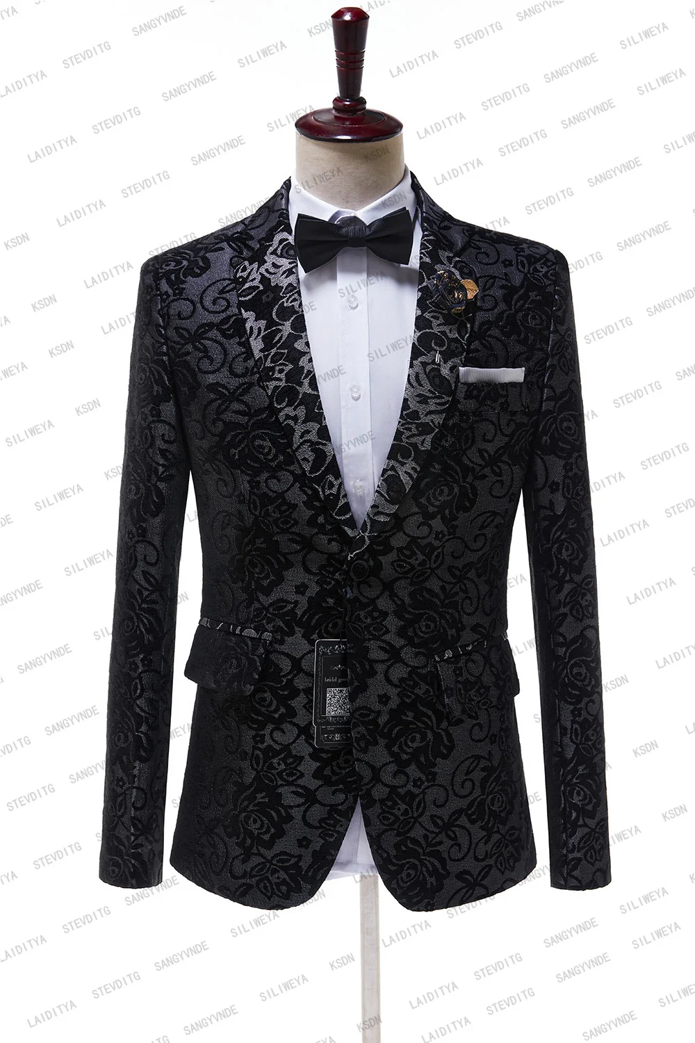 SILIWEYA 2023 New Black Floral Wedding Tuxedo for Groom 2 Pieces (Jacket+Pants) Slim Fit Men Suits Custom Male Fashion Costume