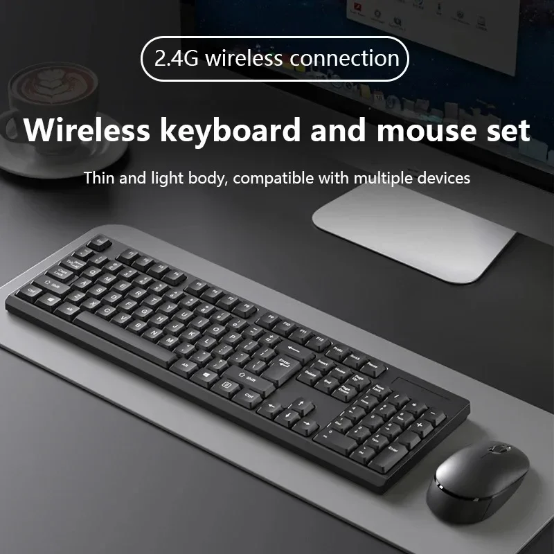 Wireless Keyboard Mouse Set 2.4G English Keycap For Work Office Gaming PC Accessories Mice Pads Mute 104 Keycaps Keyboard