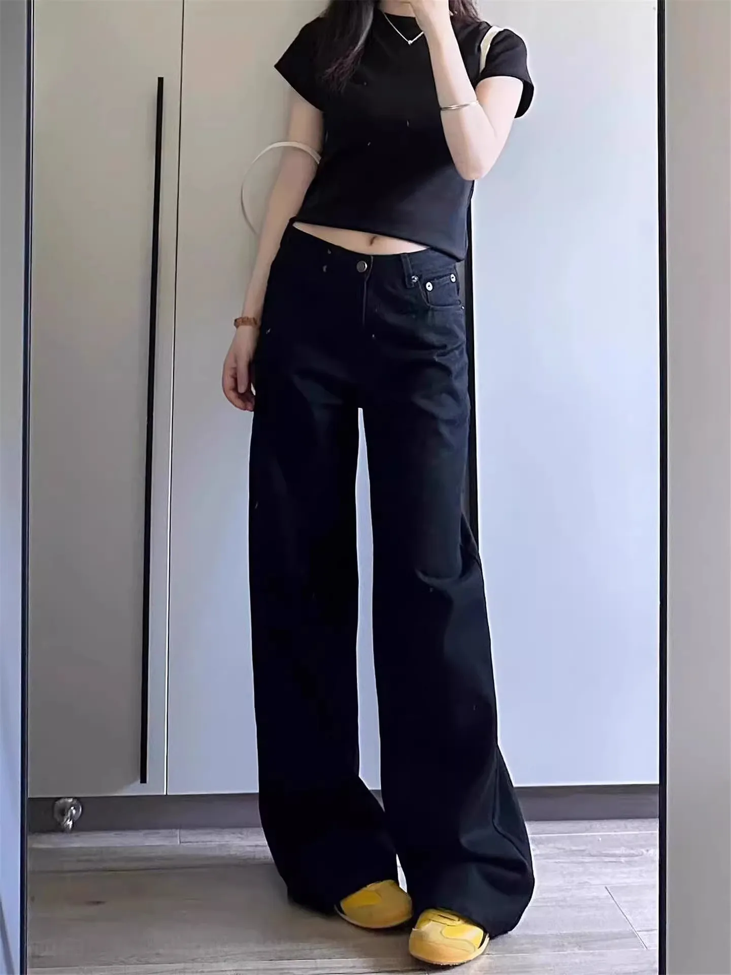 

American Vibe Low Waist Skinny Straight Leg Jeans Women's Loose Slimming Extended Wide Leg Pants Casual Cotton Denim