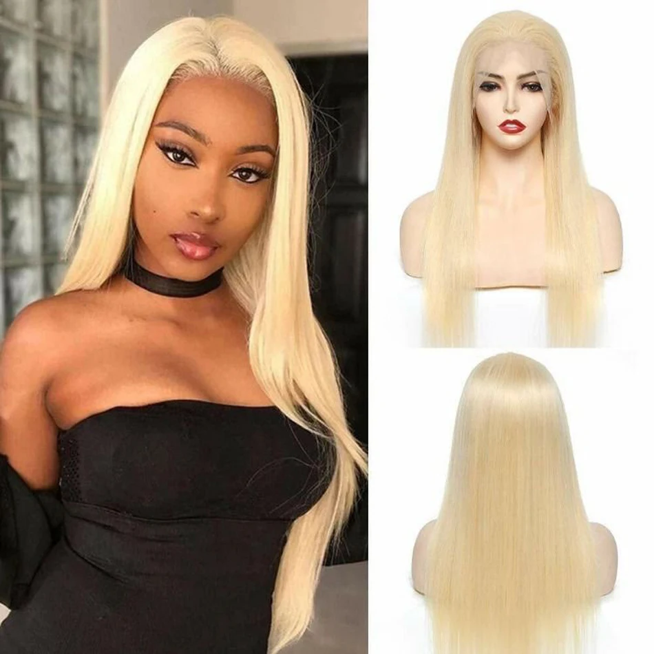 

200 Density 13x6 HD Transparent Lace Front Human Hair Frontal 100% Natural Hair 613 Blonde Straight Wigs For Women