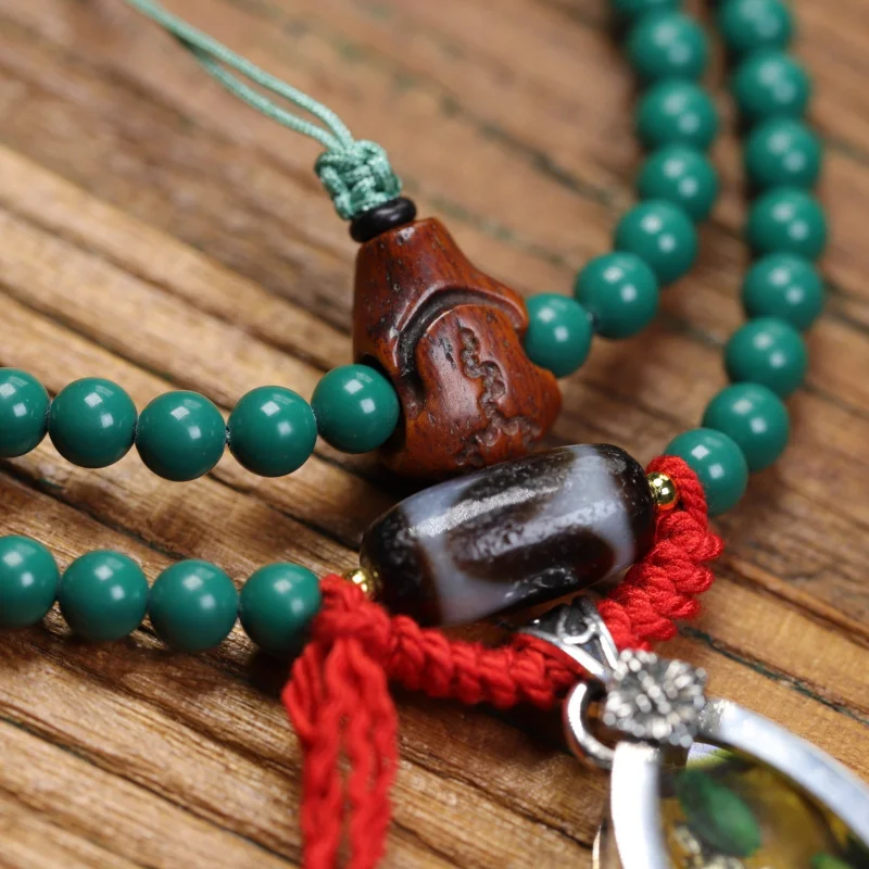 Tibetan-style Gahu box Buddha pendant sweater chain with tiger Dzi bead camel bone three-way connector Pekornio bi