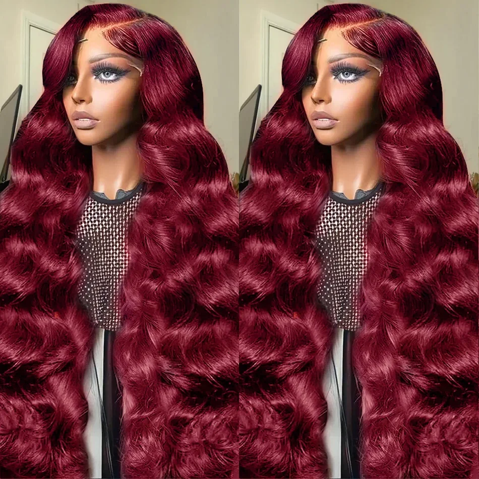 99j Burgundy Body Wave Human Hair Wigs 13x6 HD For Women 13x4 Transparent Lace Front Wig Brazilian 34 Inch Colored Red On Sale