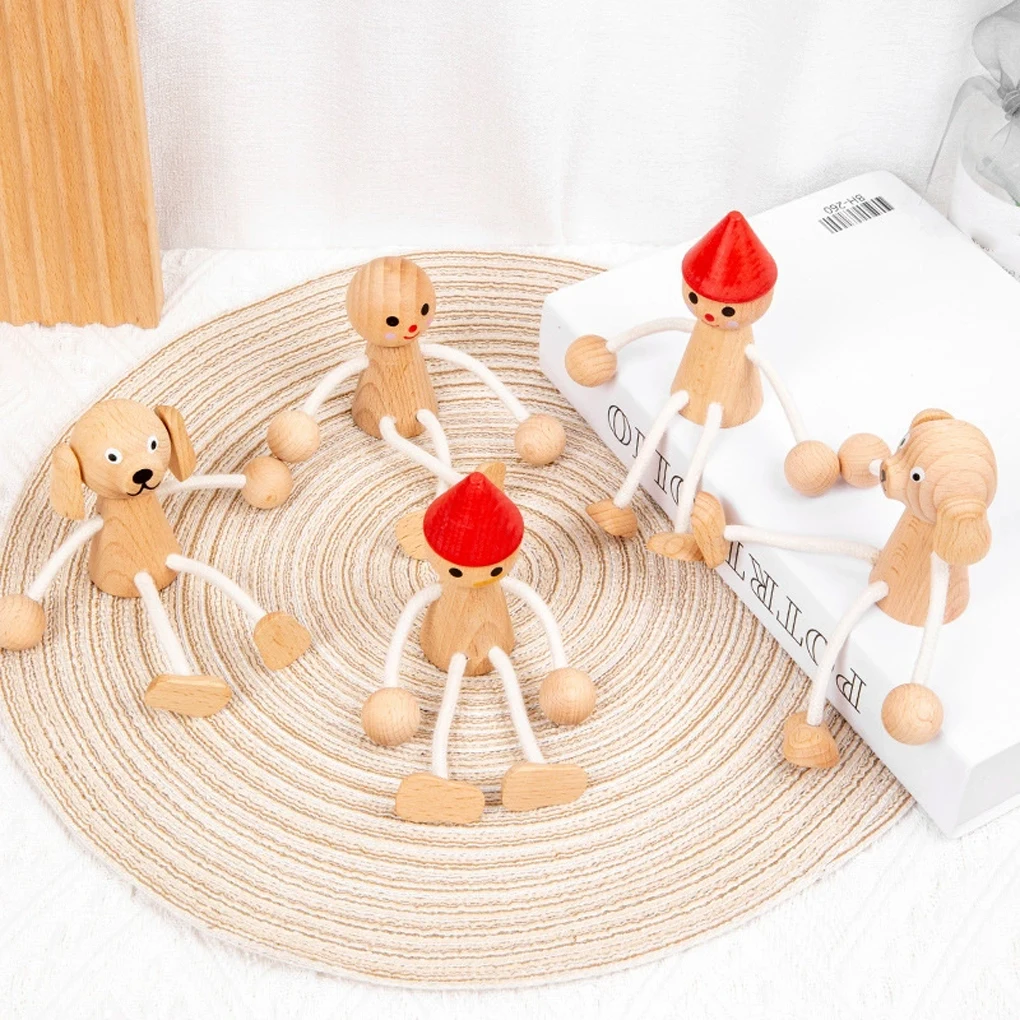 5x Travel Companion Shaking Wooden Man Figurine With DIY Styling Easy To Store Wooden Man With Wobbly Legs Easy To Clean