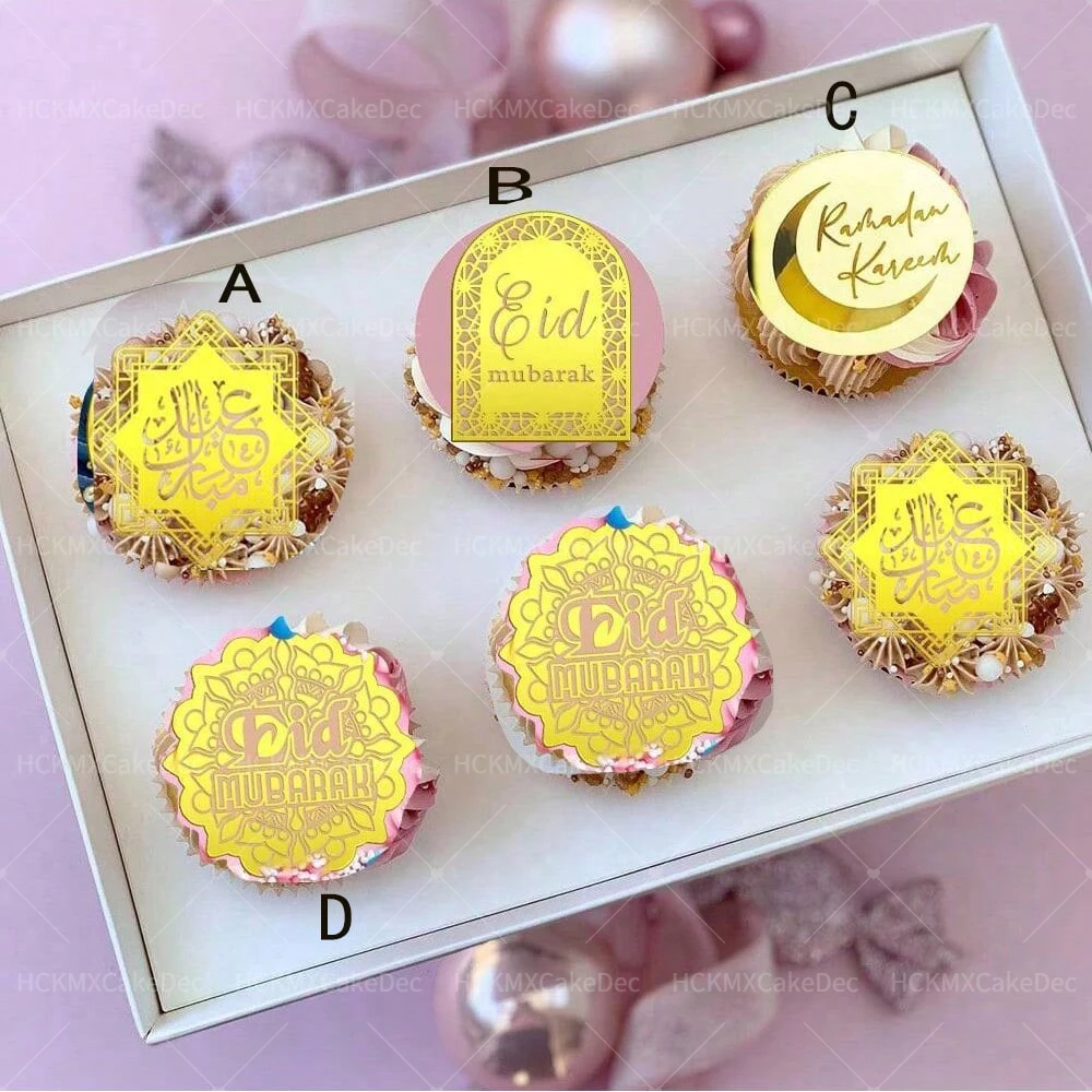 10 Stück Gold Acryl Ramadan Kuchen Topper für Eid Mubarak Party Cupcake Dekorationen Zubehör