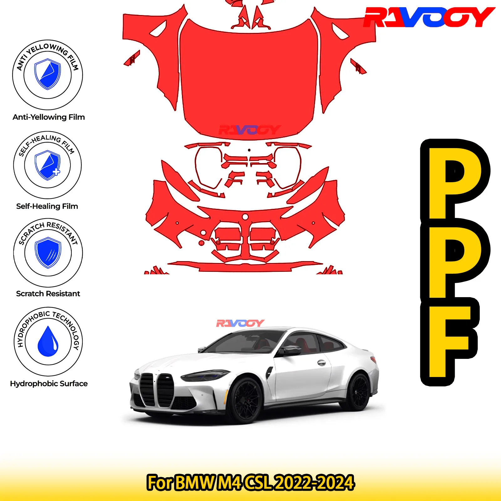 

For BMW M4 CSL 2022-2024 Glossy Matte Black Precut front PPF Kit Paint Protection Film