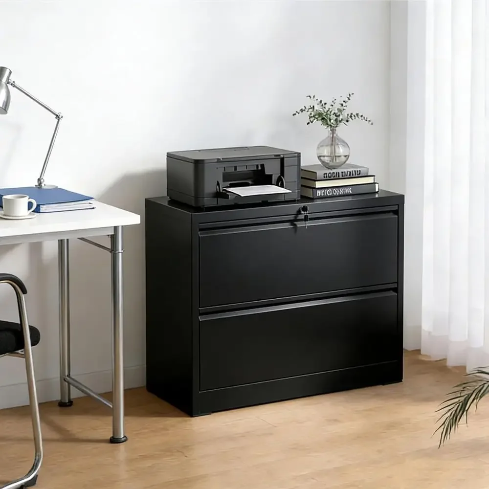 36 Wide Heavy-Duty Lateral File Cabinet with Lock, Metal Construction, Adjustable Shelving for A4/Legal/Letter Files, Black