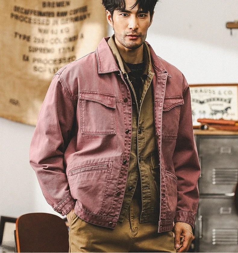 Vintage Asute washed denim jacket men's trendy brand loose tough guy tooling jacket