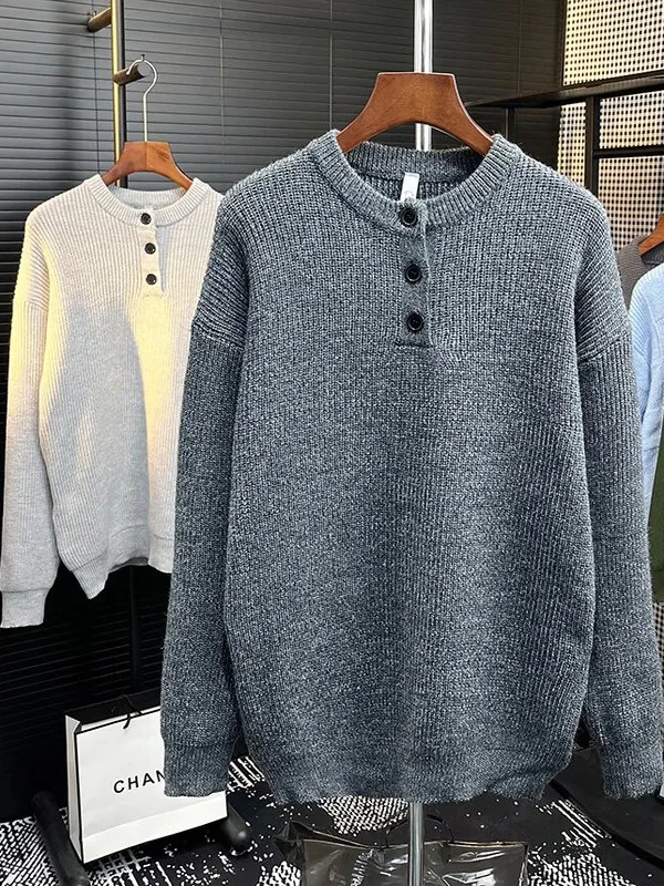 

Sle Мужской круглый трикотаж Ne, повседневный свободный крой, длинный свек, удобная теплая повседневная одежда, осенне-зимний модный топ