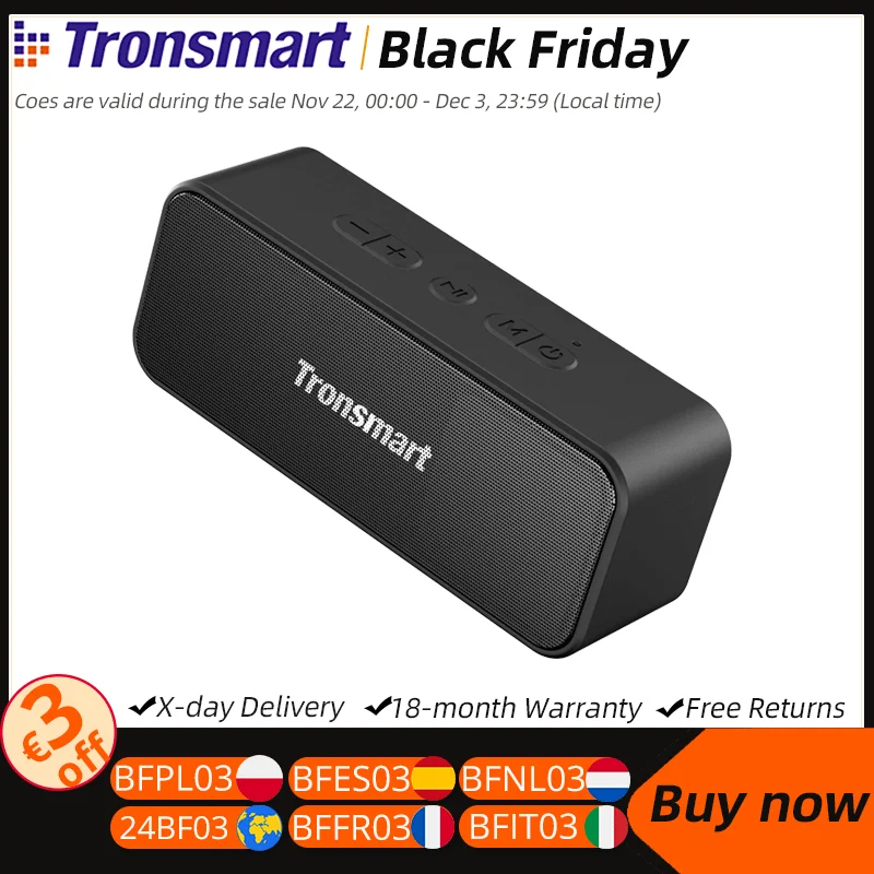 Tronsmart T2 Plus versión mejorada, Altavoz con Bluetooth 5,3, IPX7 resistente al agua, NFC