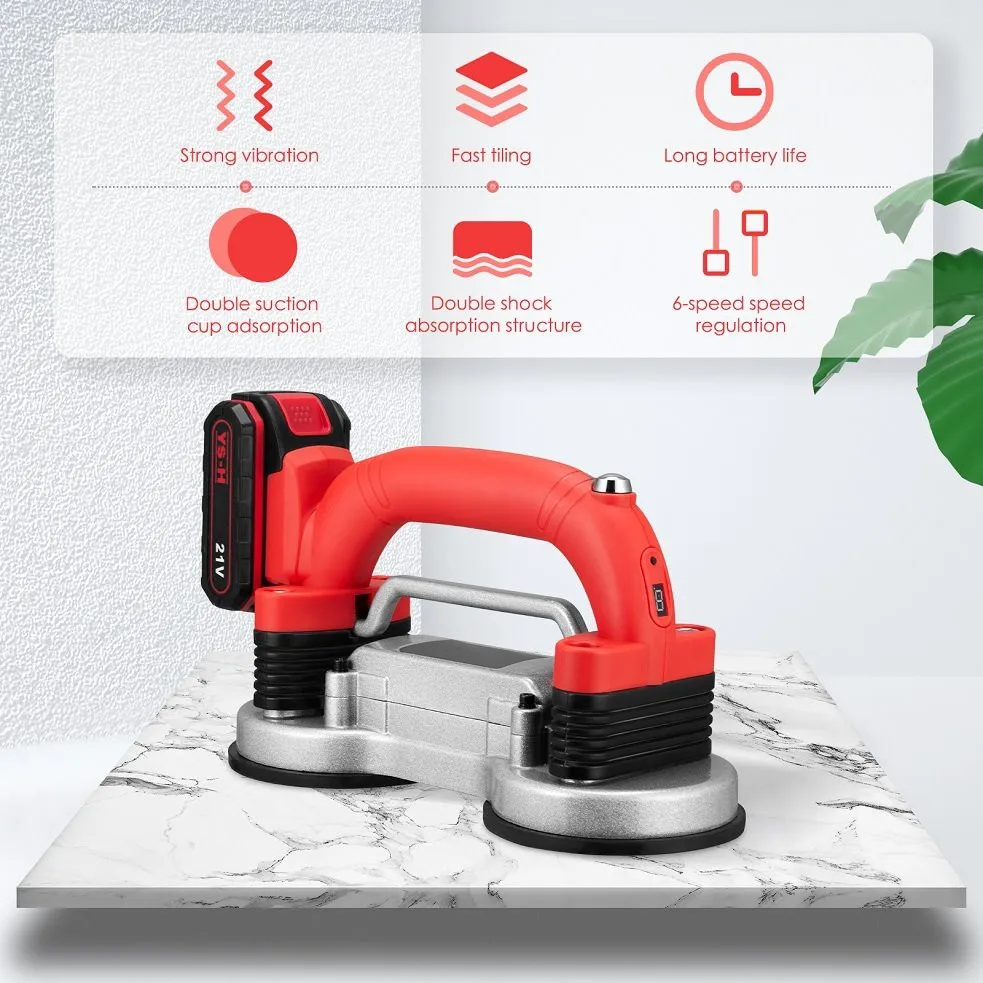 أداة تركيب البلاط كوب شفط مزدوج هزاز محمول 12000 مللي أمبير 28000 دورة في الدقيقة آلة تسوية اهتزاز البلاط