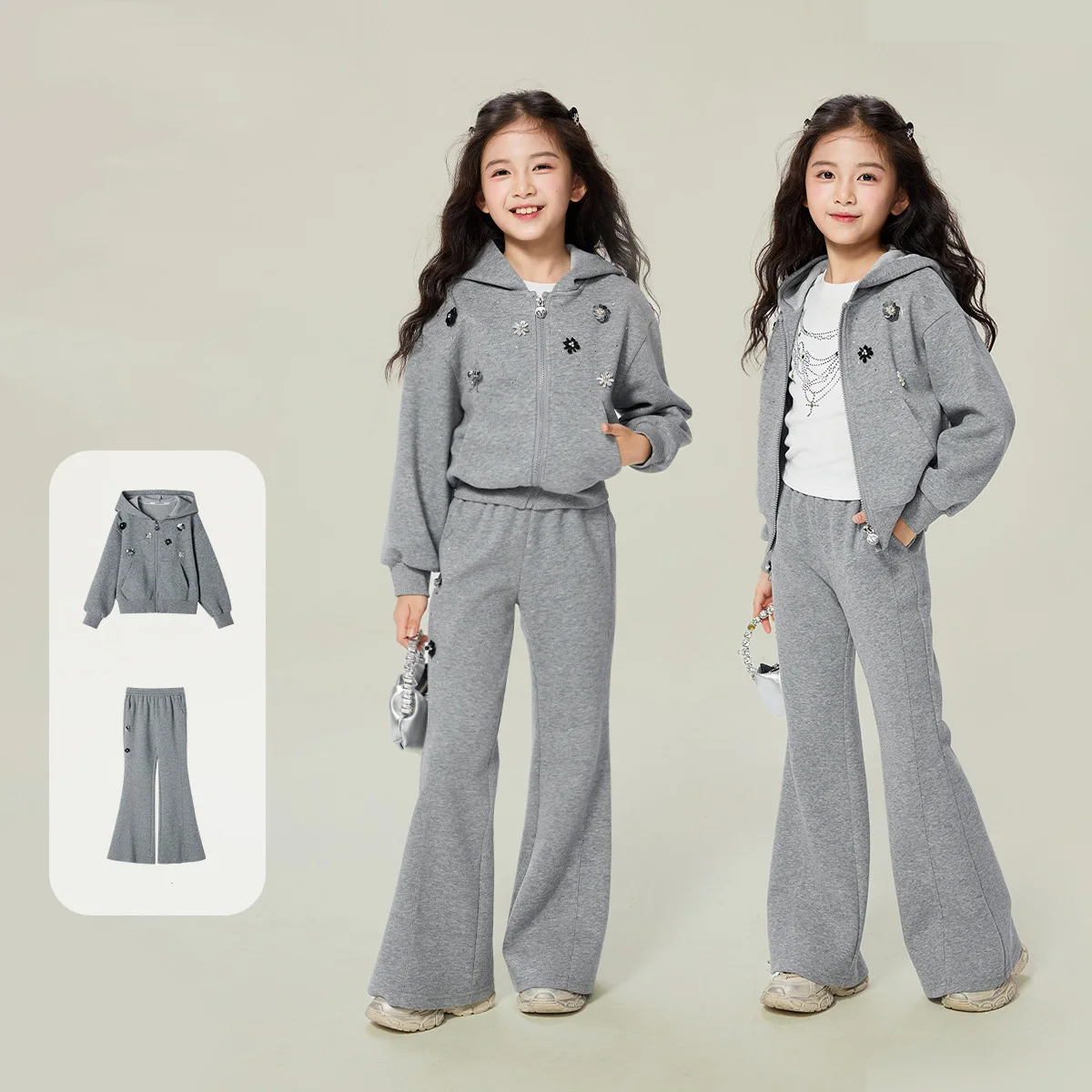 

Baby Girl Sport Sets Autumn 3D Flower Zipper Hooded Jacket+Elastic Waist Sweatpants Kids Girls Sets Long Sleeves 3-14Y Girls Set