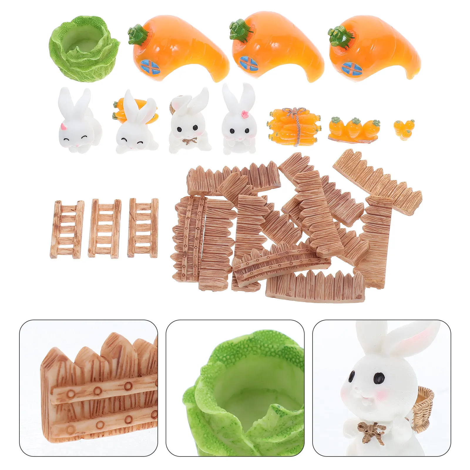 26Pcs Mini Resin Bunny Garden Decor Set Carrot Moss Scene Accessories for Desktop Shelf Bedroom Table Miniature Landscape