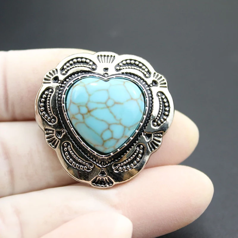 3 Pcs 29*30mm Silver Ethnic Tribal Traditional Flower Love Heart Turquoise Conchos For Belt Wallet Decorative Accessories