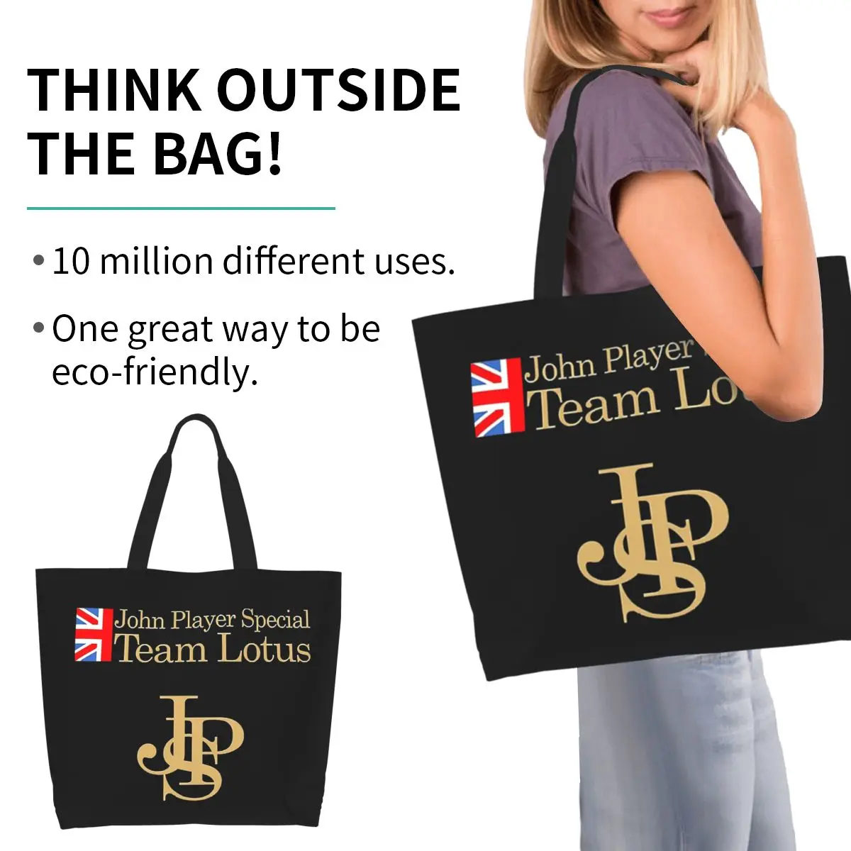 JPS John Player Special Shopping Tote Bag Canvas Large Capacity Shoulder Bags Shopper Grocery Handbag for Women