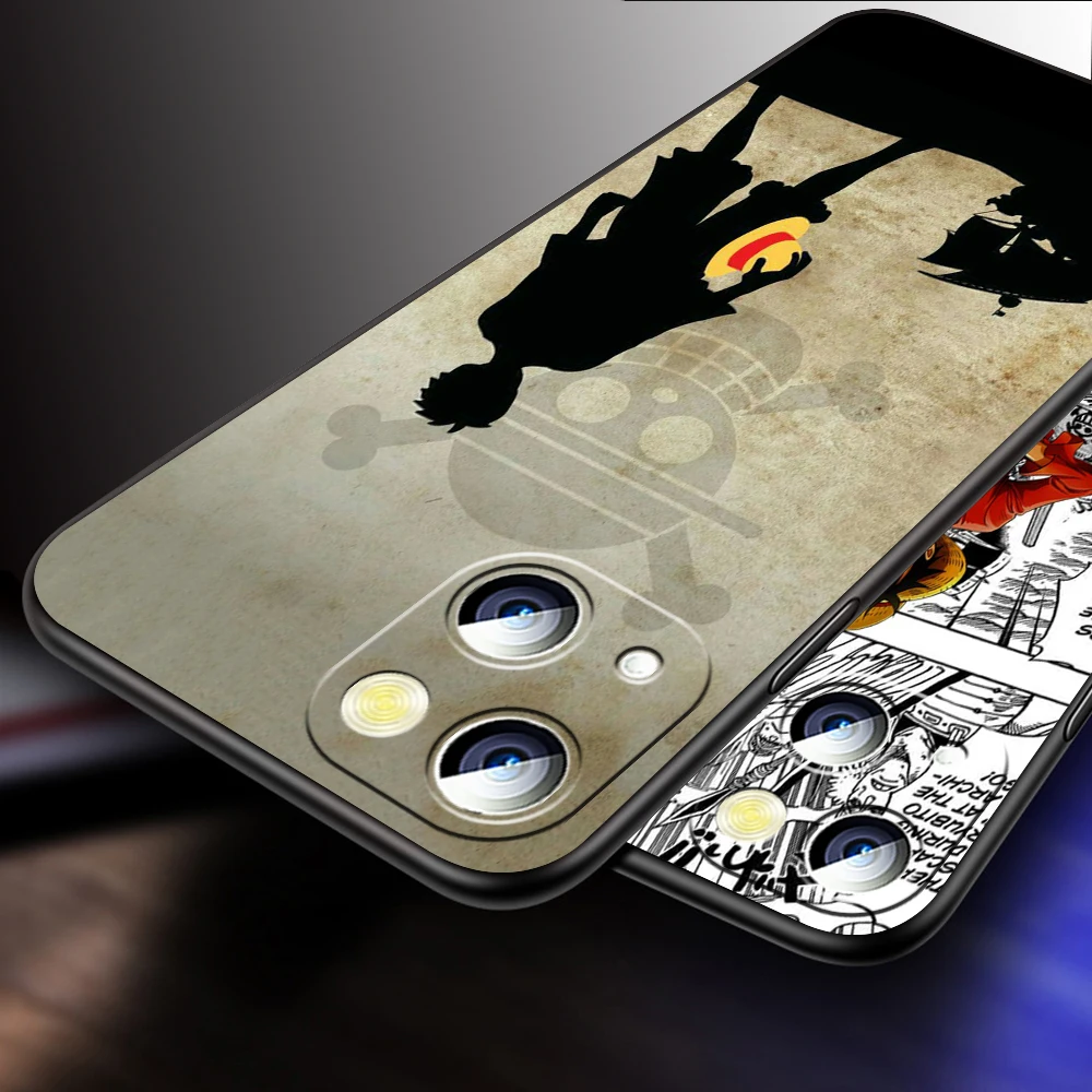 One Piece Animation Cartoon For iPhone 15 14 13 12 11 XS XR X 8 7 SE Pro Max Plus Mini Black Funda Phone Case