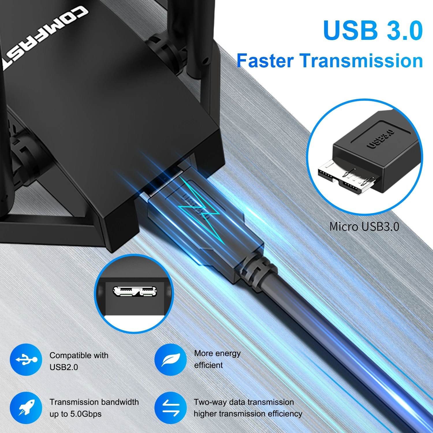 COMFAST USB WiFi Adapter MT7612U 1200Mbps Dual Band 5Ghz 2,4Ghz Wireless Dongle Antenne Adaptador Empfänger für PC Win10 11 Linux – Detail 17